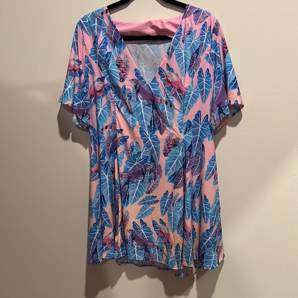 Blackmilk Blue and Pink Leaf Lizard Dress
